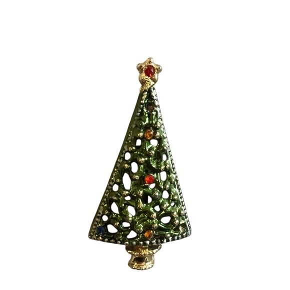 Avon Jewelry - Vintage Enamel Christmas Tree Brooch Pin Gold 1.25” x 2.5” Avon